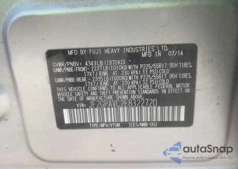 2014 Subaru Xv Crosstrek 2.0I Premium from USA, damaged, VIN JF2GPAVC2E8322720